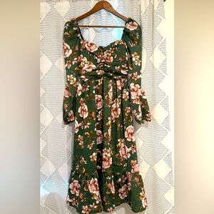 Green Floral Peplum Dress
